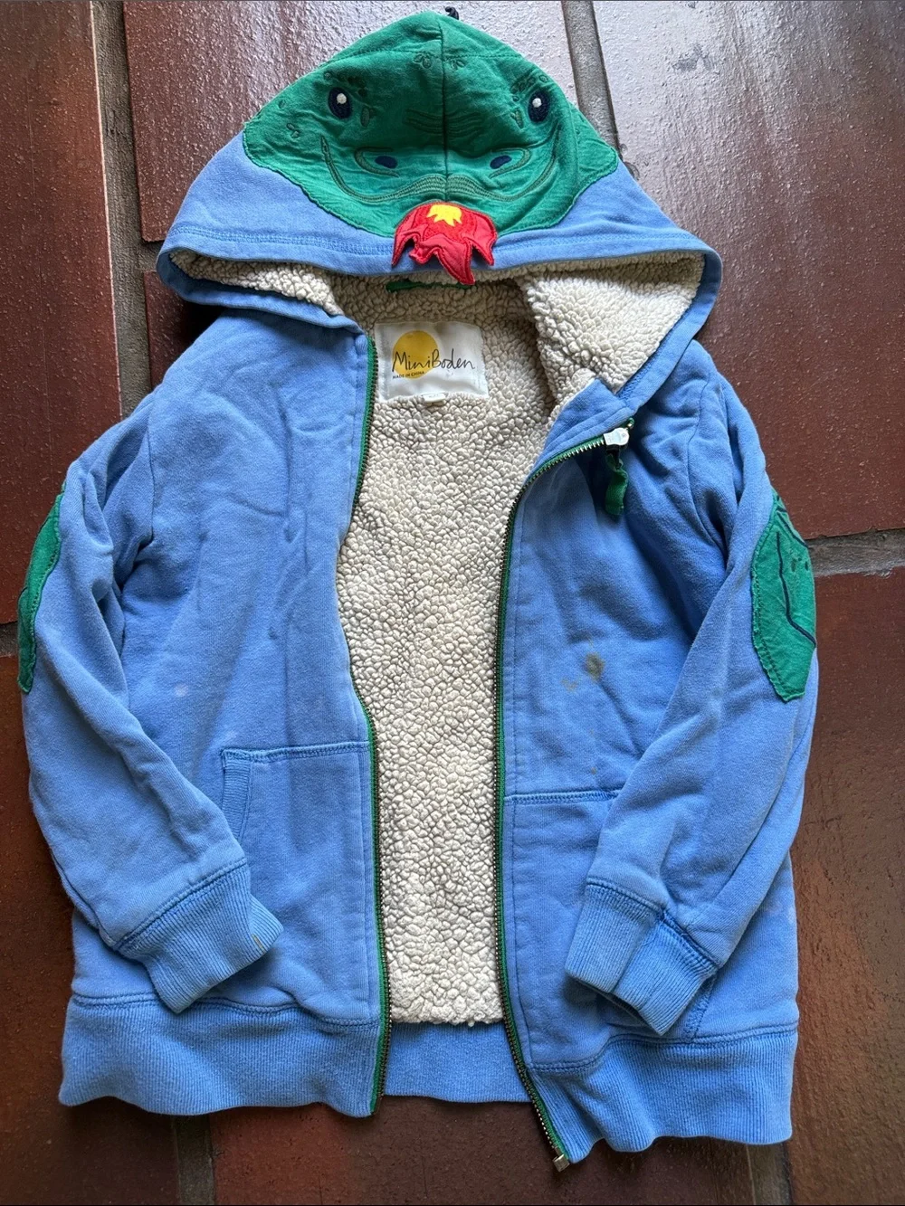 Mini Boden Blue Hoodie with dragon fleece lining 6-7y 🐉💙well loved